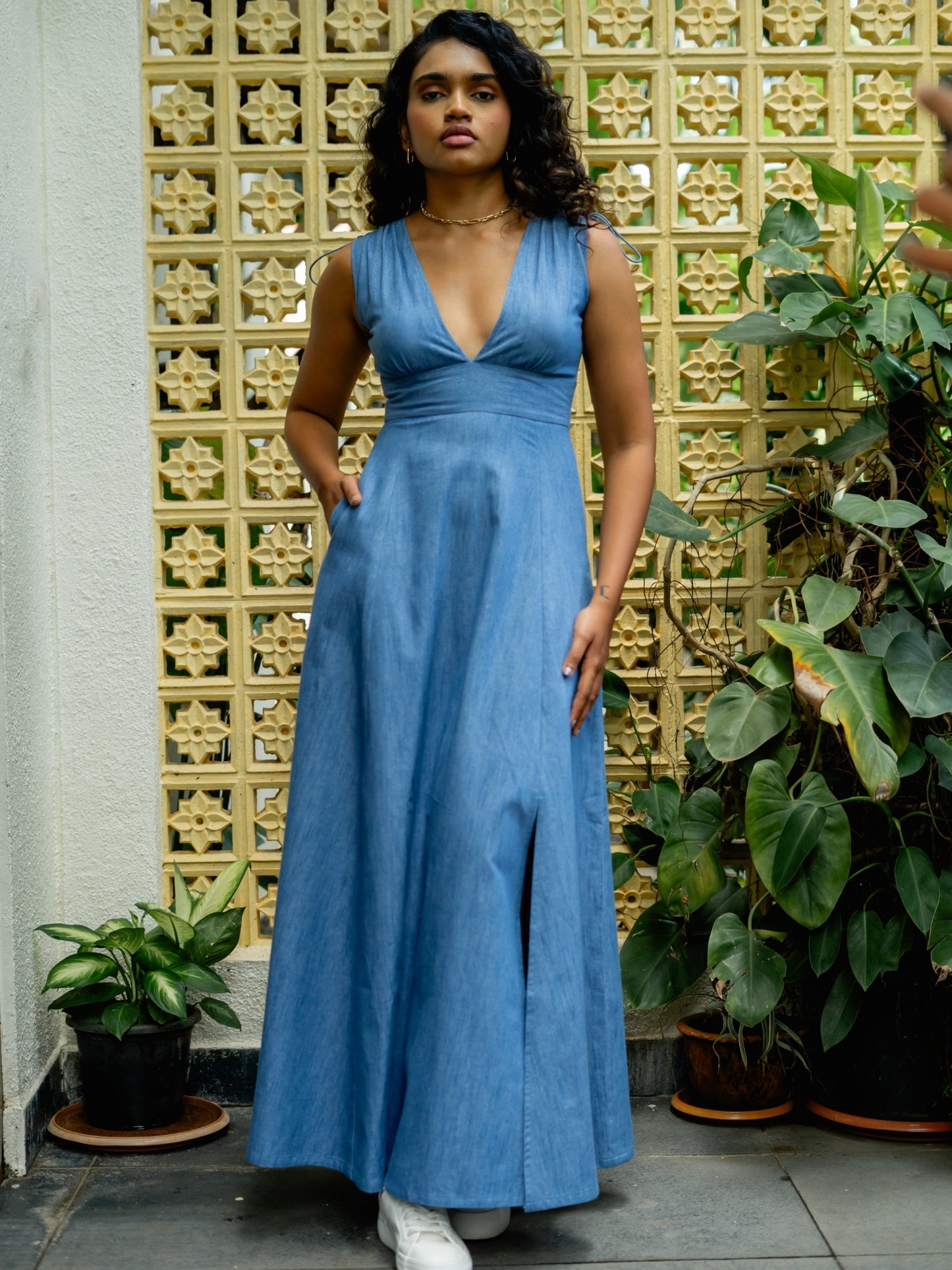 Gaya Denim Plunging Dress
