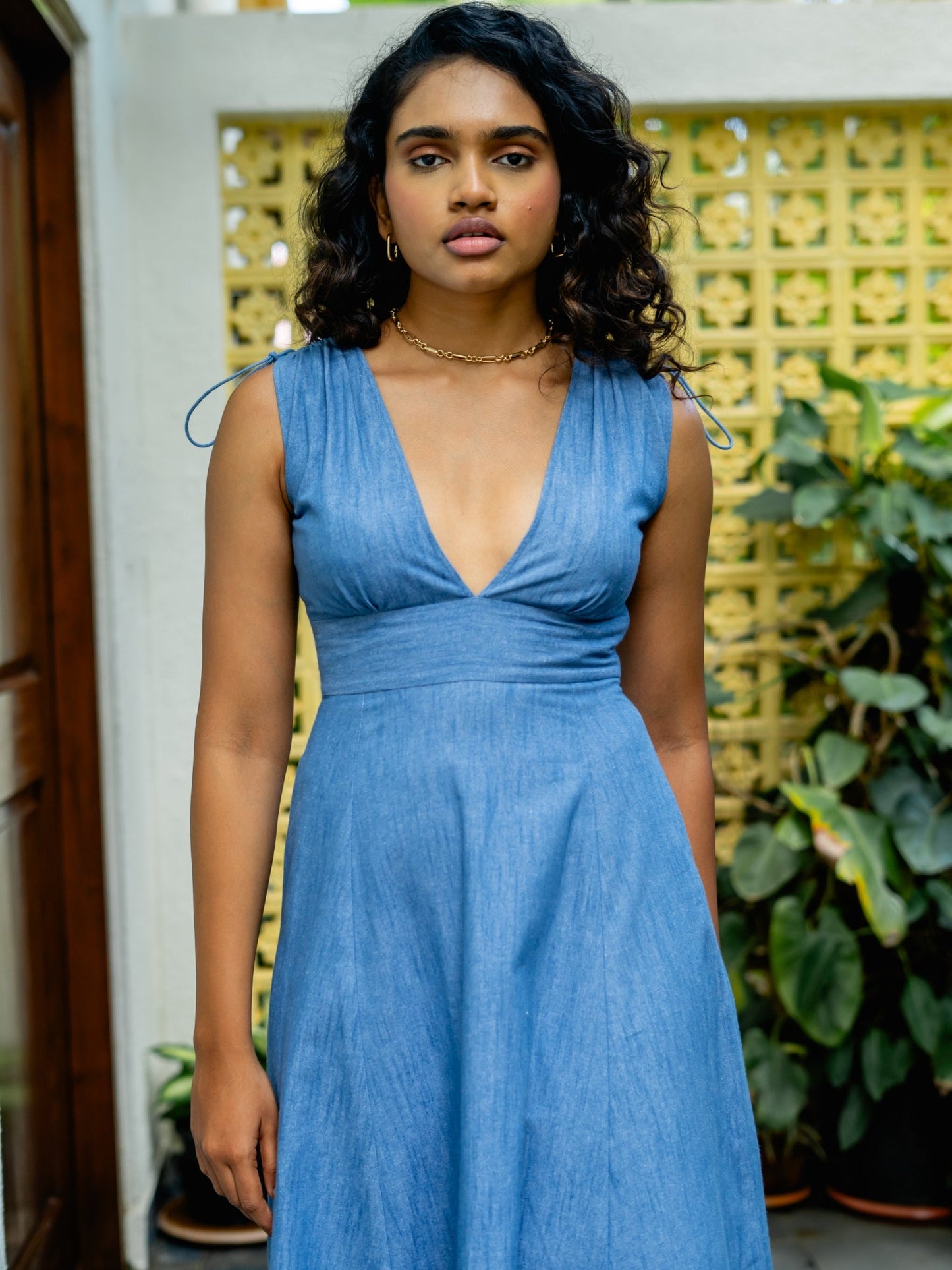Gaya Denim Plunging Dress