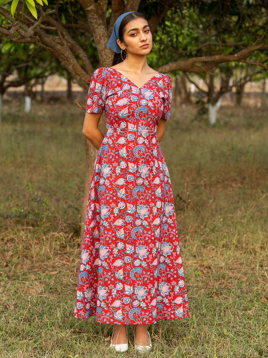 Fleur Floral Printed Vintage Dress